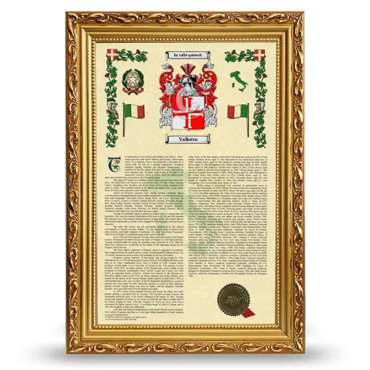 Vallotto Armorial History Framed - Gold