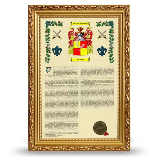 Valone Armorial History Framed - Gold