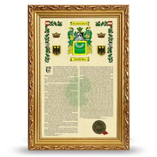 Van'der'laar Armorial History Framed - Gold