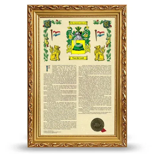 Van'der'walt Armorial History Framed - Gold
