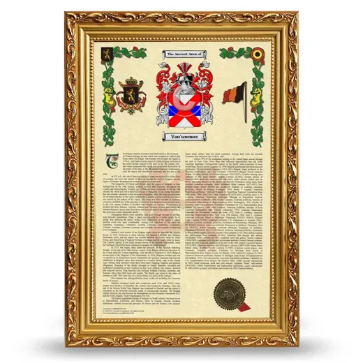 Van'wormer Armorial History Framed - Gold