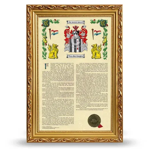 Van-den-berghe Armorial History Framed - Gold