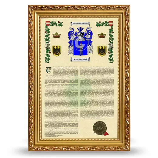 Van-der-poel Armorial History Framed - Gold