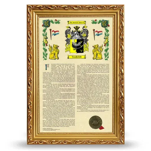 Vanderbilt Armorial History Framed - Gold