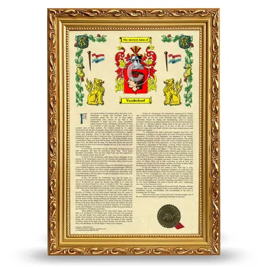 Vanderhoef Armorial History Framed - Gold