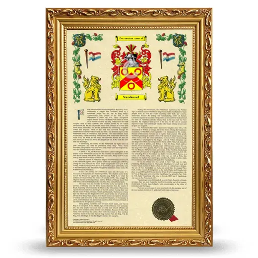 Vandevort Armorial History Framed - Gold