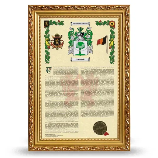 Vanesch Armorial History Framed - Gold