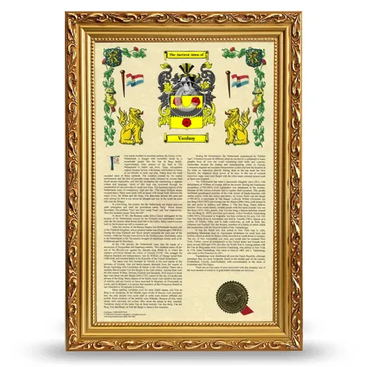 Vanhoy Armorial History Framed - Gold