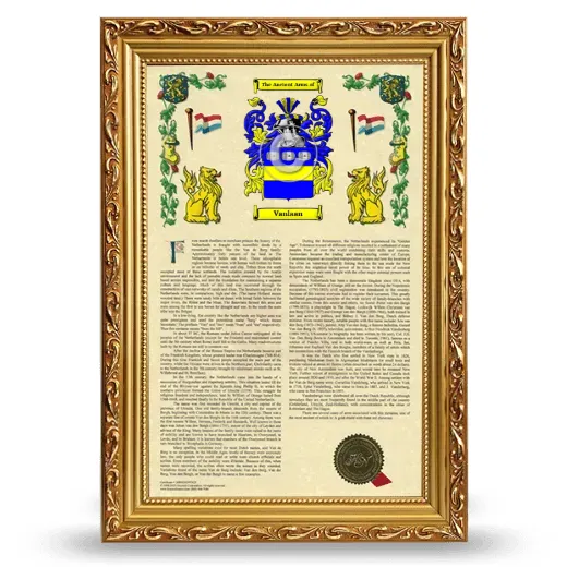 Vanlaan Armorial History Framed - Gold
