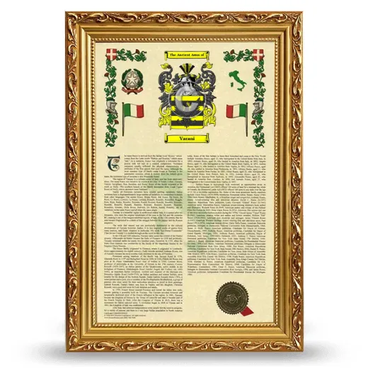 Varani Armorial History Framed - Gold