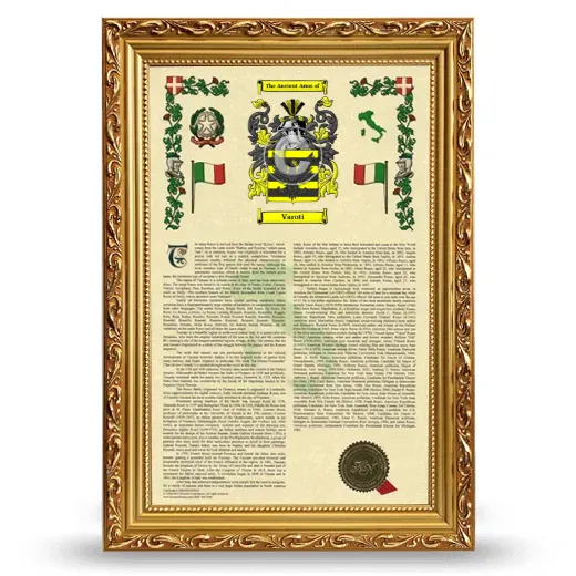 Varoti Armorial History Framed - Gold