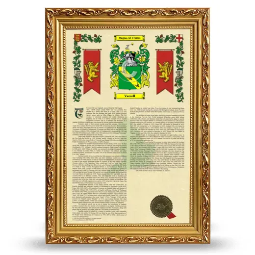 Varrell Armorial History Framed - Gold