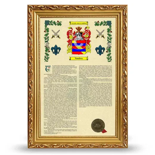Vaudrey Armorial History Framed - Gold
