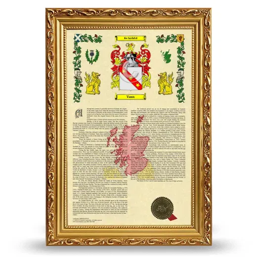 Vaux Armorial History Framed - Gold