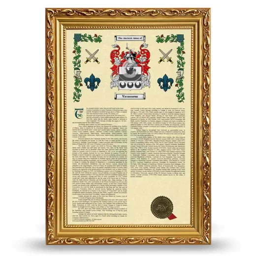 Vavasseur Armorial History Framed - Gold