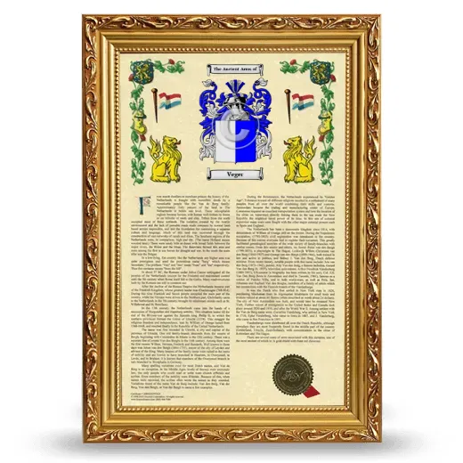 Veger Armorial History Framed - Gold