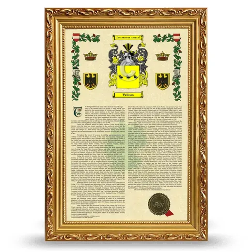 Velines Armorial History Framed - Gold