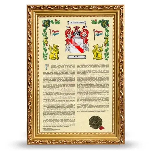 Velles Armorial History Framed - Gold