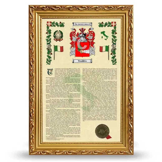 Venditto Armorial History Framed - Gold