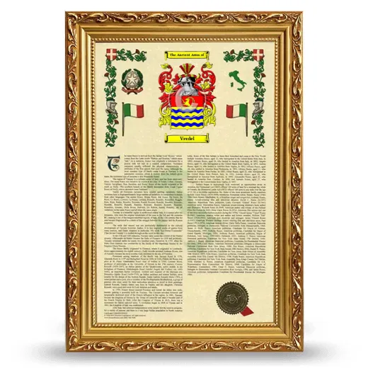 Verdel Armorial History Framed - Gold