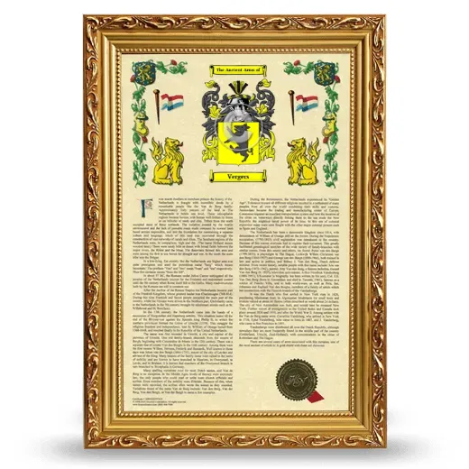 Vergers Armorial History Framed - Gold