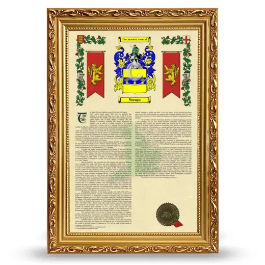 Vernyn Armorial History Framed - Gold