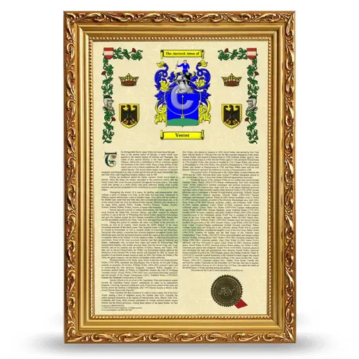 Vester Armorial History Framed - Gold