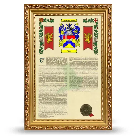 Vey Armorial History Framed - Gold