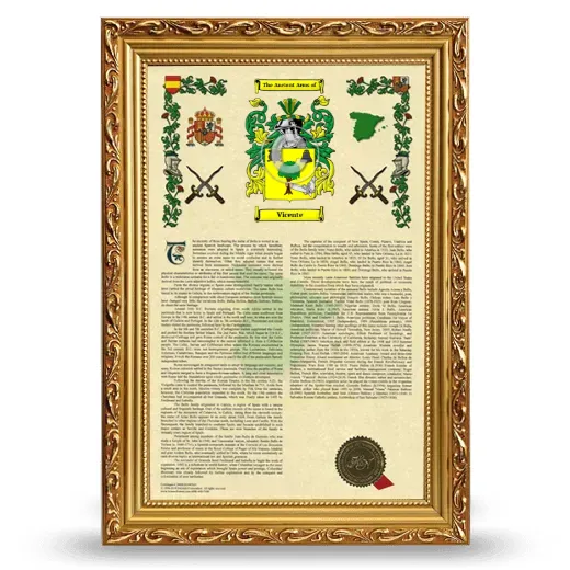 Vicente Armorial History Framed - Gold