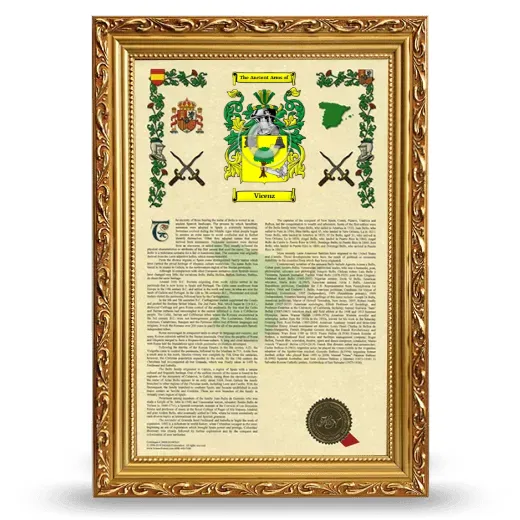 Vicenz Armorial History Framed - Gold