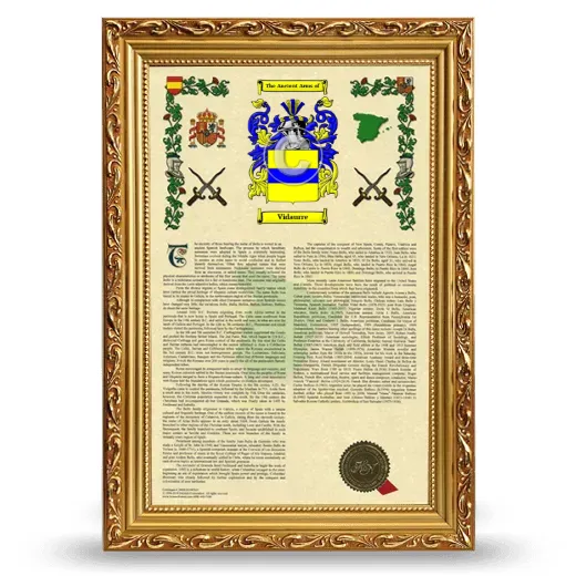 Vidaurre Armorial History Framed - Gold