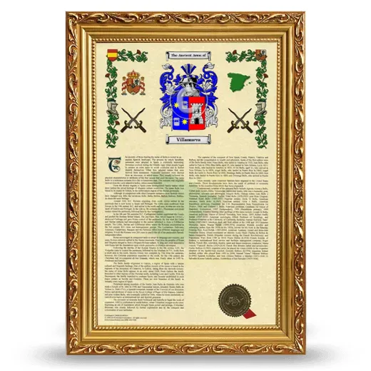 Villanueva Armorial History Framed - Gold