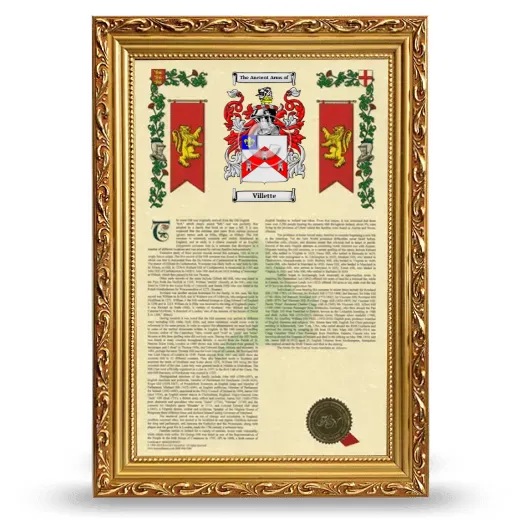 Villette Armorial History Framed - Gold