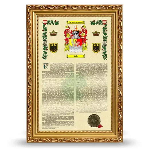 Volz Armorial History Framed - Gold