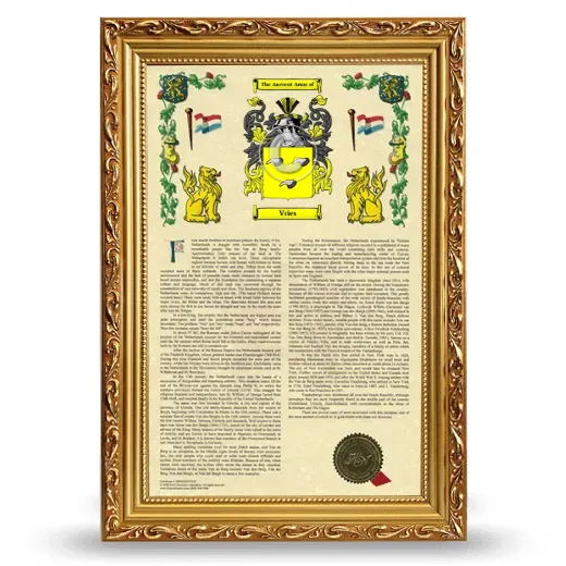 Vries Armorial History Framed - Gold