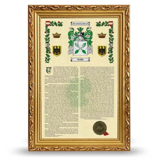 Waldo Armorial History Framed - Gold