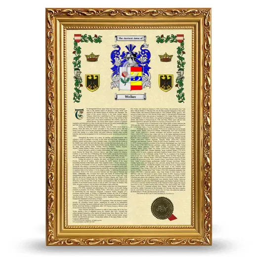 Welker Armorial History Framed - Gold