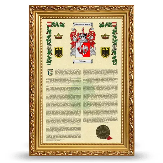 Welser Armorial History Framed - Gold