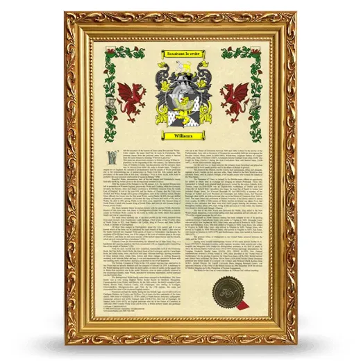 Wiliams Armorial History Framed - Gold