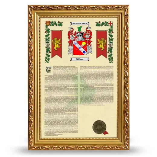 Willans Armorial History Framed - Gold