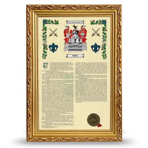 Willet Armorial History Framed - Gold