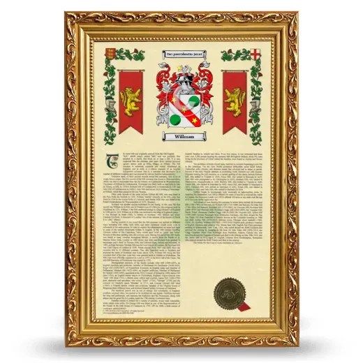 Willman Armorial History Framed - Gold