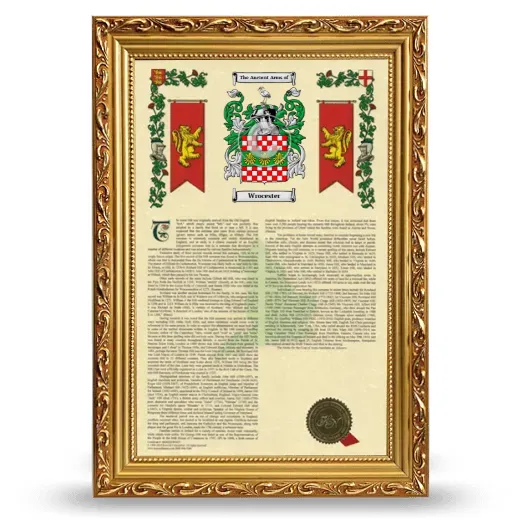 Wrocester Armorial History Framed - Gold