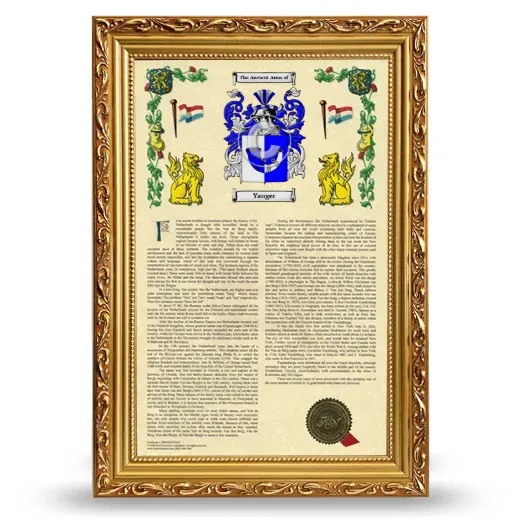 Yauger Armorial History Framed - Gold