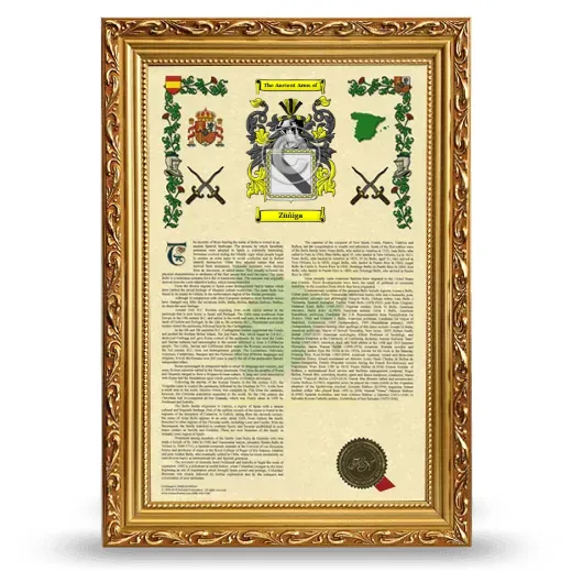 Züñiga Armorial History Framed - Gold