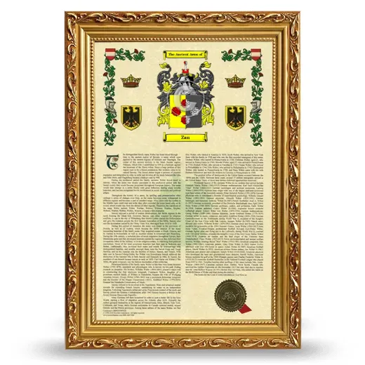 Zan Armorial History Framed - Gold