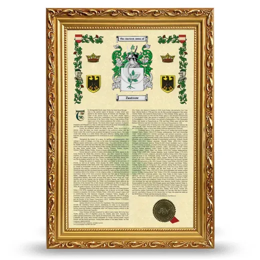 Zastrow Armorial History Framed - Gold
