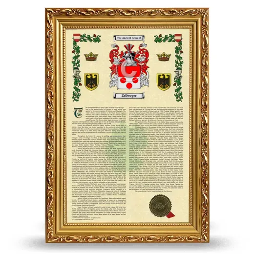 Zellweger Armorial History Framed - Gold