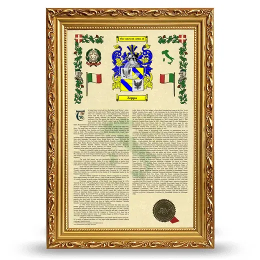 Zeppa Armorial History Framed - Gold