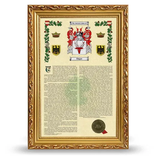 Zieger Armorial History Framed - Gold